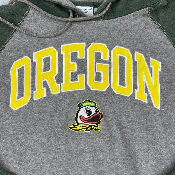 Oregon Ducks Sweatshirt Hoodie Grey‎ Green Embroidered XL Champion NCAA Football - Picture 3 of 8